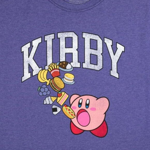 Kirby Mens Graphic Purple TShirt Pink Floating Bubble Gaming Snacks Size 3XL - Picture 2 of 2